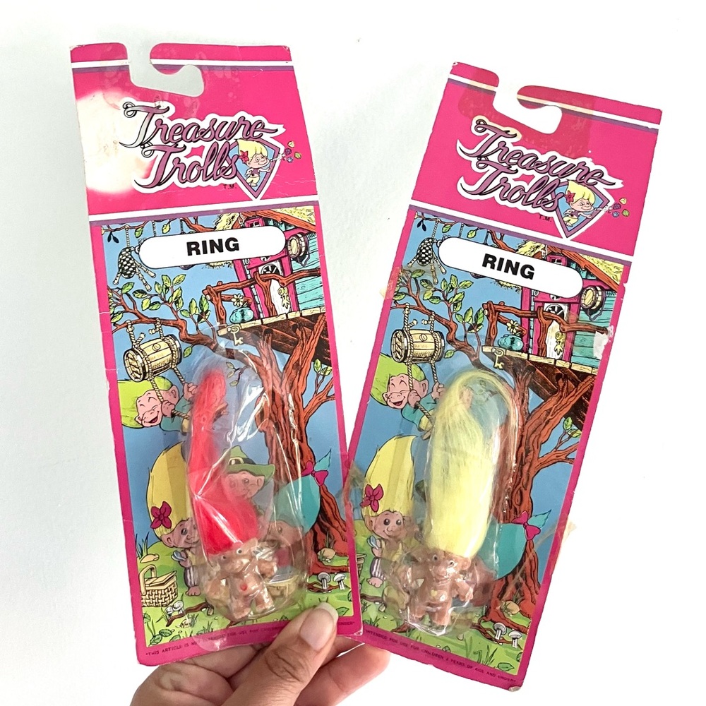 Vintage 80’s treasure trolls rings set of 2 NIP deadstock